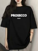Baskılı Oversize Bisiklet Yaka T-shirt - Siyah resmi